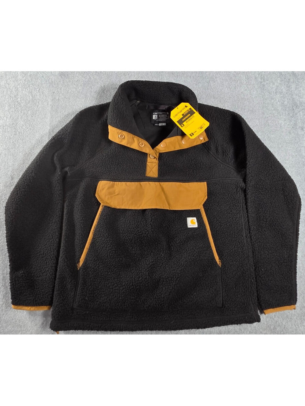 Carhartt Women's S Relaxed Fit Sherpa Fleece Pullover Black Brown NWT 104922